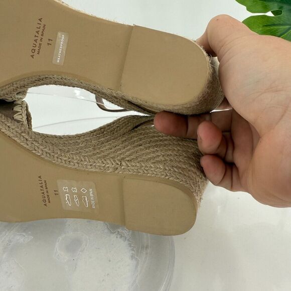 Aquatalia Jiliana Suede Stitch Wedge Espadrille Sandals Size 11 Waterproof Tan - Picture 12 of 15